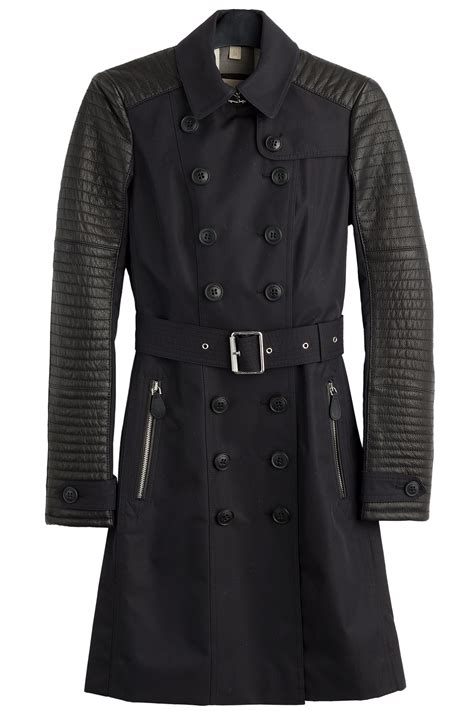 burberry coat with leather sleeves|women's leather car coat.